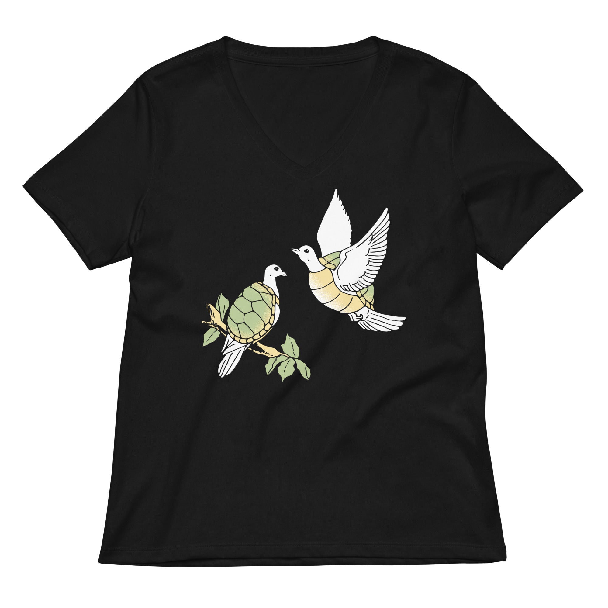 Two Turtle Doves Women S V Neck Tee V Neck T Shirt US Trend