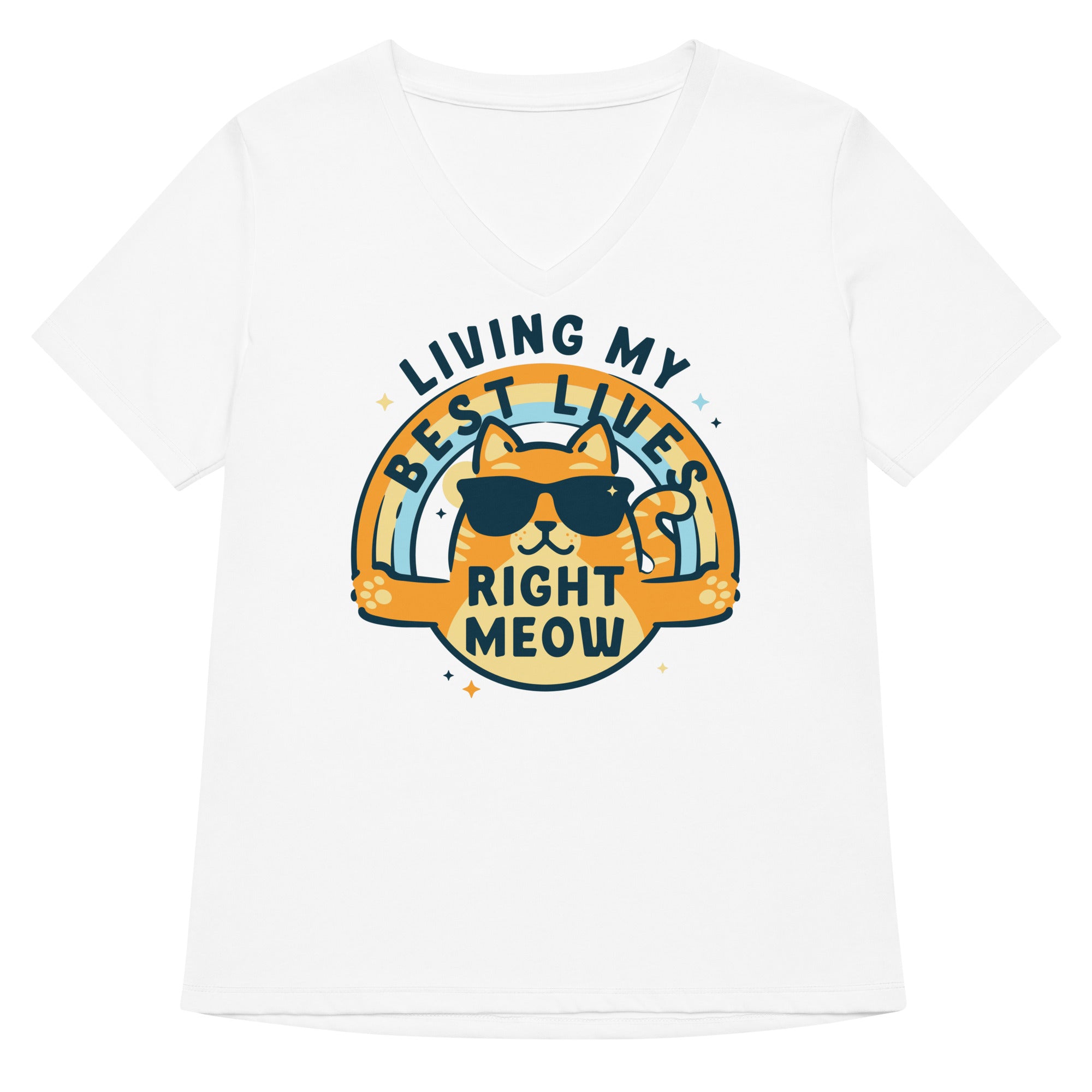 Living My Best Lives Right Meow Women S V Neck Tee V Neck T Shirt Minimal Style