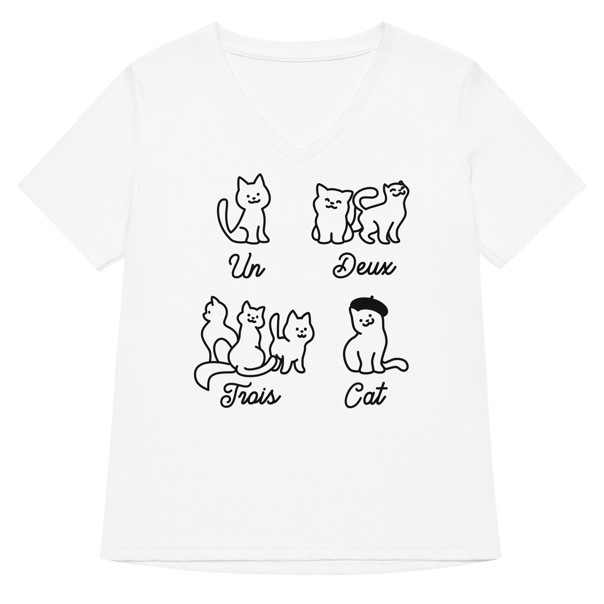 Un Deux Trois Cat Women S V Neck Tee V Neck T Shirt Clean Design