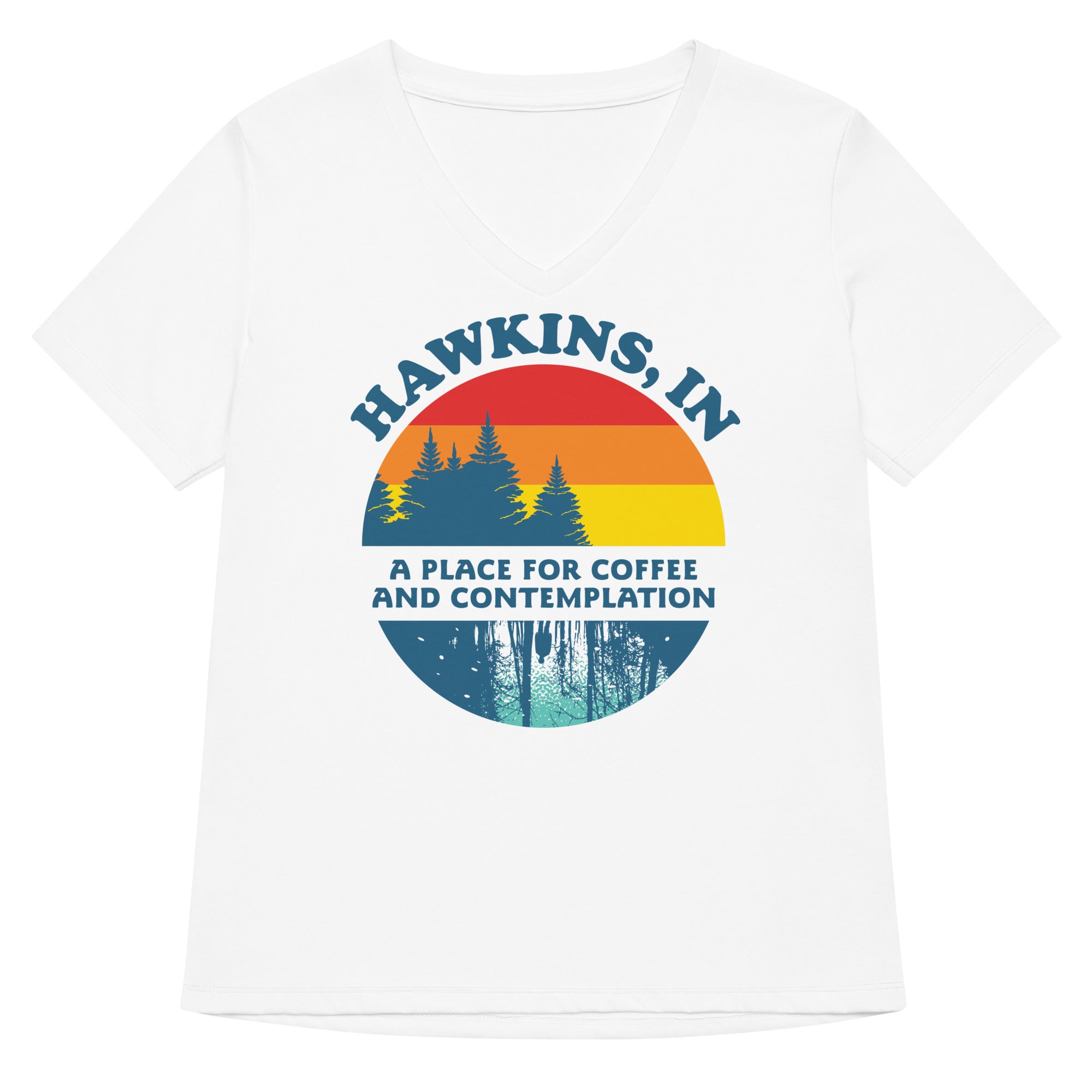 Hawkins Retro Women S V Neck Tee V Neck T Shirt Premium Print