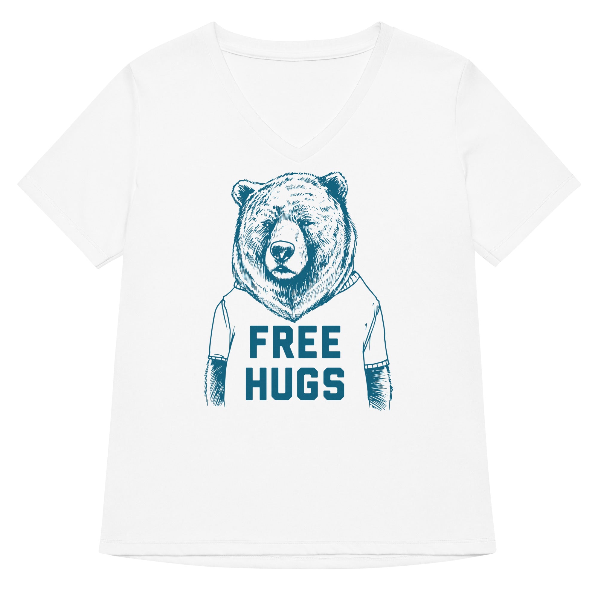 Free Hugs Bear Women S V Neck Tee V Neck T Shirt US Trend