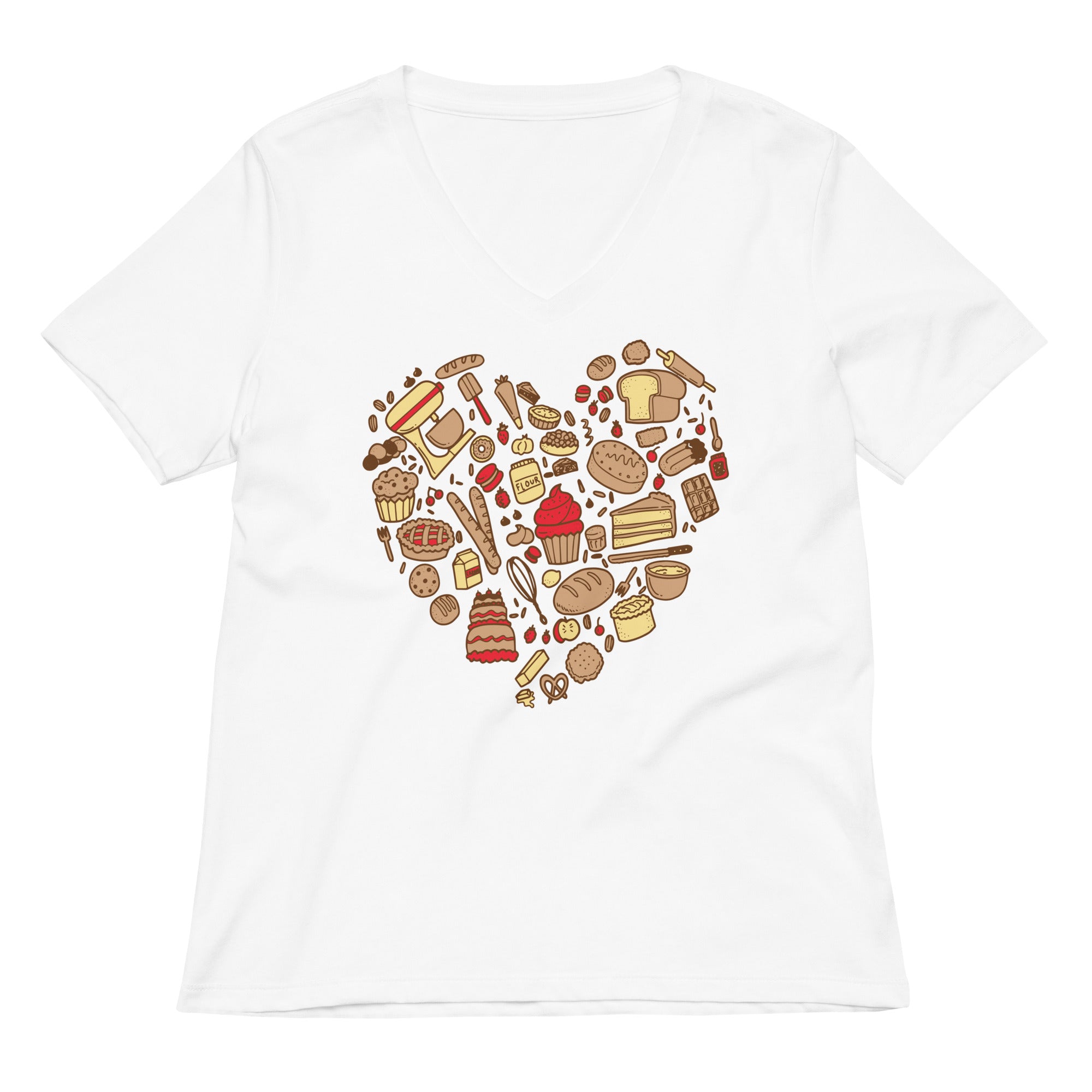 Baking Heart Women S V Neck Tee V Neck T Shirt Everyday Wear